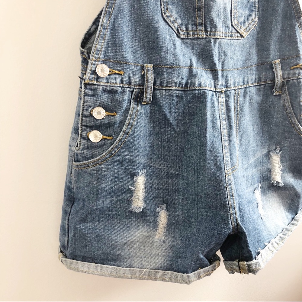 SOLD Distressed denim overalls shortalls MED - Picture 3 of 8